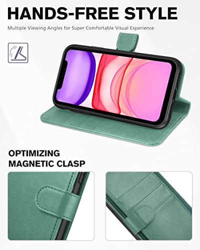 Tucch Iphone 11 Case, Iphone 11 Wallet Case With [Tpu Interior Protective Case] Rfid Blocking Card Slot, Magnetic Shockproof Pu Leather Stand Flip Cover Compatible With Iphone 11 6.1, Myrtle Green #TOP4