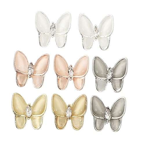 SOESFOUFU 8pcs Butterfly Zircon Nail Ornament Gold Rose Nail Charms DIY Manicure Charms