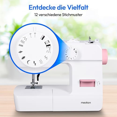 Bild 2 - MEDION Nähmaschine SM70 (70 Watt, 12 verschiedene Stichmuster, LED Nählicht, einstellbare Stichlänge, Rückwärtstaste, Fadenschneider, MD11179) rosa