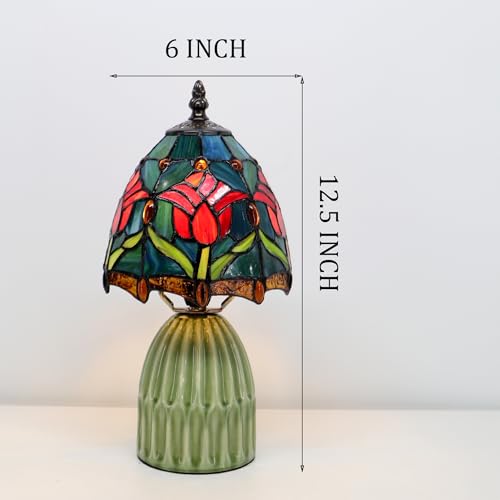 Hand-Welded Tiffany Stained-Glass Mushroom Table Lamp (12.5", Blue-Red Tulips) — view 2