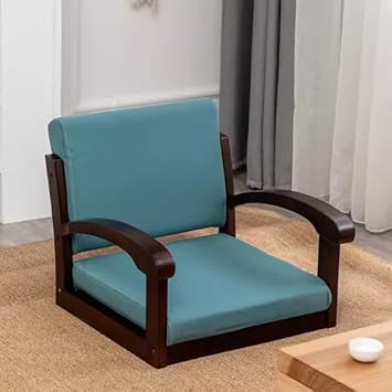 Japanese Floor Chair with Armrest and Backrest, Portable Japanese Legless Chair with Backrest, Wooden Lazy Sofa Floor Chair for Bay Window Meditation Reading