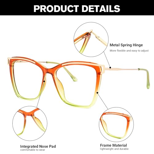 Image of Zeelool Blue Light Blocking Glasses, Cat Eye Frame Glasses for Women Eyeglasses with Clear Lens Anti Eyestrain & UV from Computer /TV /Phone ZJGX999416-09B Orange-Green