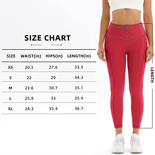 2 Pack Leggings Womens Tummy Control Workout Running Leggings With Pockets High Waisted Yoga Pants(Black+Red-S) #TOP5