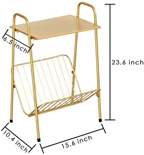 Lita Gold Modern Rectangular Metal Side Table,Two-Story End-Table With Magazine Storage For Bedroom,Living Room,Bedside Table #TOP2