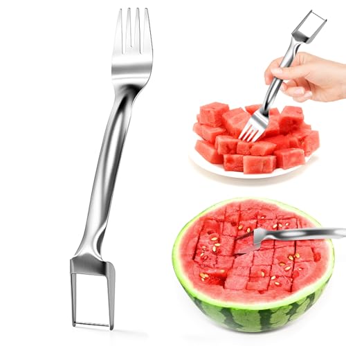 Dual-Head Stainless Steel Watermelon Knife and Fork - 2-in-1 Fruit Slicing Tool for Camping and Home Kitchen