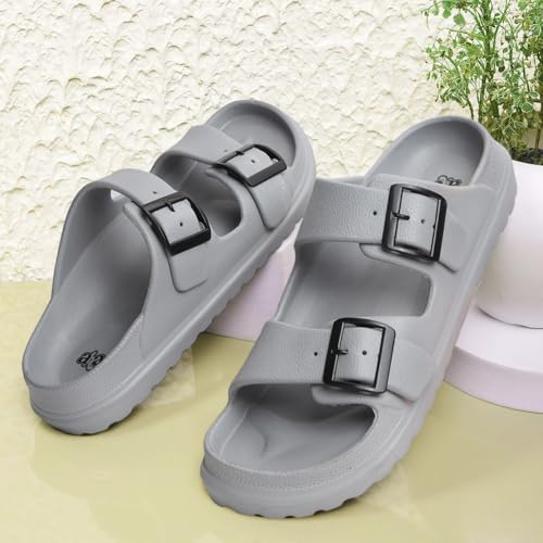 Image of Liberty A-HA COMMIT Slippers for Men - Black, Light Grey & Olive Green | Casual Slip-on Flats /Slippers Footwear - Buckle Closure | Casual Outdoor Chappal, Monsoon, Rainy Season Footwear for Man
