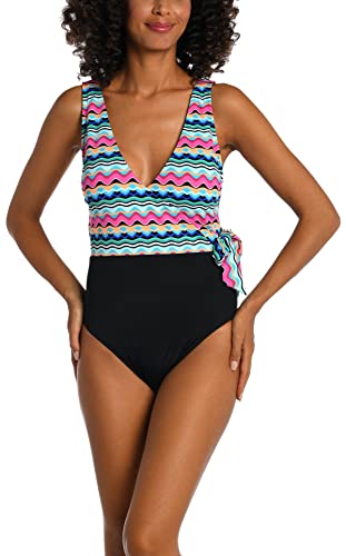 Amavi Women's Standard Over The Shoulder Surplice One Piece Swimsuit, Multi, 12 #TOP2