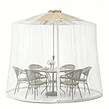 CEAWTUMY 9-11 FT Outdoor Mosquito Netting for Patio, Windproof Universal Umbrella Mosquito Net for Patio Garden Backyards, Polyester Mesh Outdoor Umbrella Screen with Zipper (White)