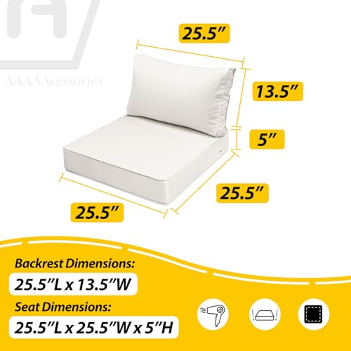 Image of AAAAAcessories Outdoor Seat Cushions for Chairs, Fade-Resistant, Waterproof Patio Furniture Replacement Cushions, 25.5 inch x 25.5 inch x 5 inch + 25.5 inch x 13.5 inch, Set of 2, Linen White