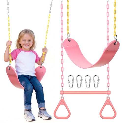 SEKKVY 17" Trapeze Swing Bar with Gym Ring & Kids Swing for Ages 3+, Pink by SEKKVY - Used condition - US$35.41