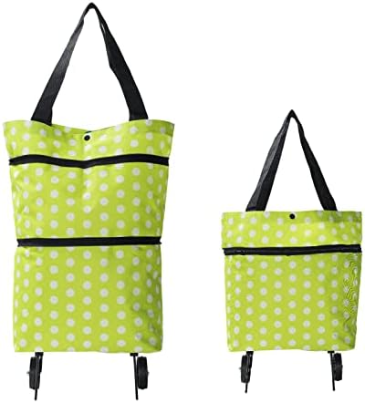 ColdShine Collapsible Trolley Bags 2 In 1 Foldable Shopping Cart with Wheels Two-Stage Zipper Multifunctional Oxford Cloth Folding Shopping Bag Reusable for Home Supermarket (Red)
