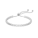 Vayfoni Silver Tennis for Womens - Diamond Zirconia Adjustable Crystal Slider Bracelets - Dainty Birthstone Bracelets for Girls - for Christmas, Birthday, Valentine's Day