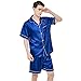 Men's Satin Pajama Set Short Sleeve Silky Pajama scanties Button Down Sleepwear Multicolor Silkyy Men's Pajama Set(blue-M)