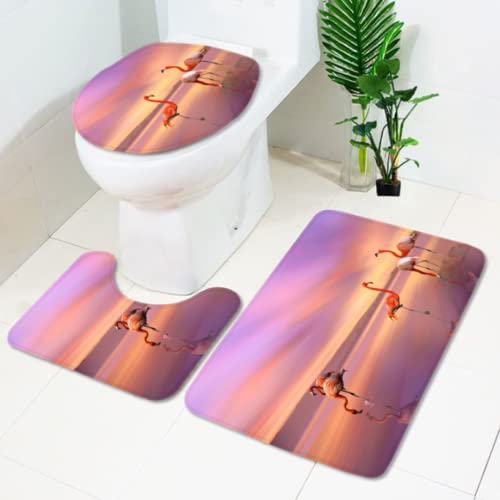 daogefi Badematte Set 3 Teiliges Badezimmerteppich Rosa Flamingo Badgarnitur rutschfest Badezimmer Weich Badvorleger…