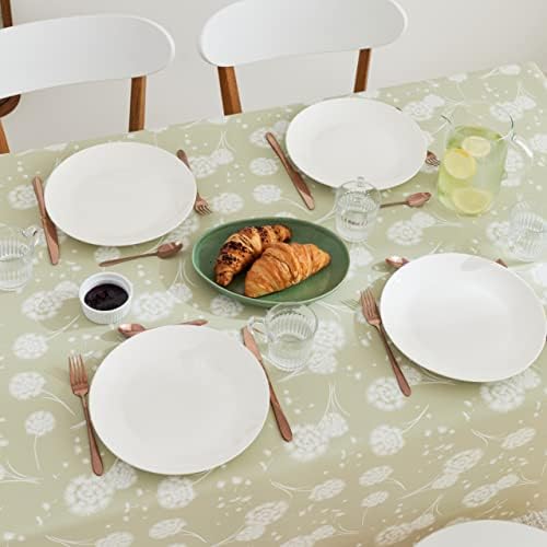 KP HOME PVC Table Cloth Wipe Clean Tablecloth Oilcloth Sage Green Dandelion Pattern Wipeable Table Cloth Waterproof Table Cover 200 x 140 Vinyl Tablecloths Rectangular 6 Seat Table Cloth 78 x 55