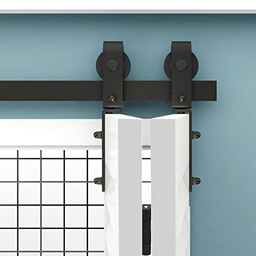 TSMST 100cm/3.3ft Klapptür Schiebetürsystem Komplett-Set, Platzsparende Scheunentür Spur Set für 2 Türen, Glatt und Ruhig (keine Tür)
