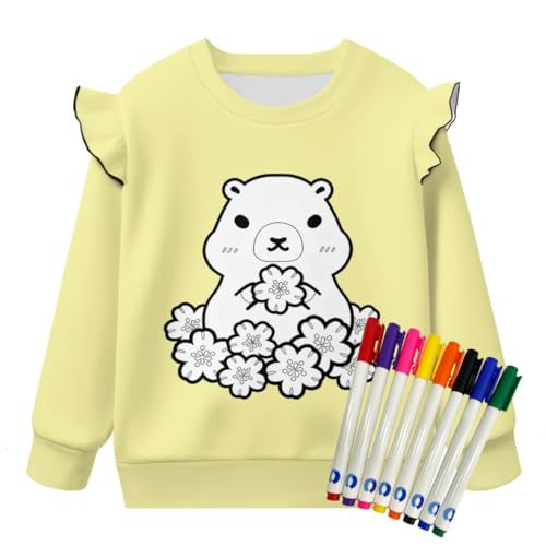 Capybara Sweatshirt for Girls 3-4 Color Your Own Crew Neck Pullover Top Kids Crafts Coloring Long Sleeve Shirts with 8 Markers