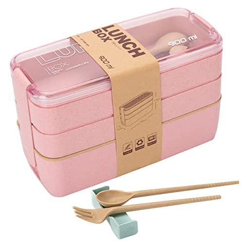 Rarapop Pink Stackable Bento Box Japanese Lunch Box Kit with