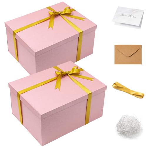 Mefleet 2 Pack Large Gift Box with Lid for Presents 16x12x8 Inches Pink