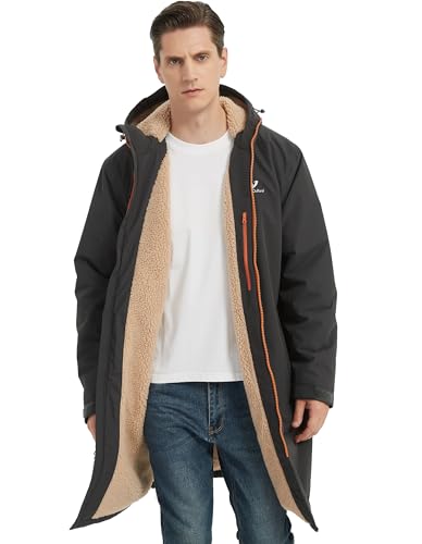 Waterproof Winter Coat, Sherpa Lined Hooded Parka, Windproof Change Robe with 2 Pockets, Long Sleeve