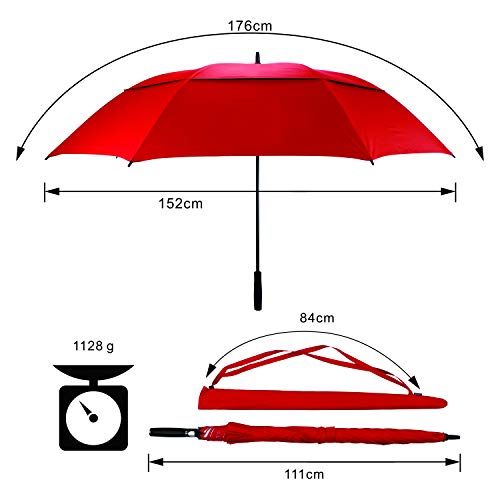 Lejorain 68 Inches Extra Large Windproof Golf Umbrella - Double Canopy SPF 50+ UV Protection from Storm/Blizzard/Rain/Sun(red)