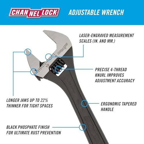 Channellock, 818N, Adjustable Wrench, 18 in., Plain, Black Phosphate
