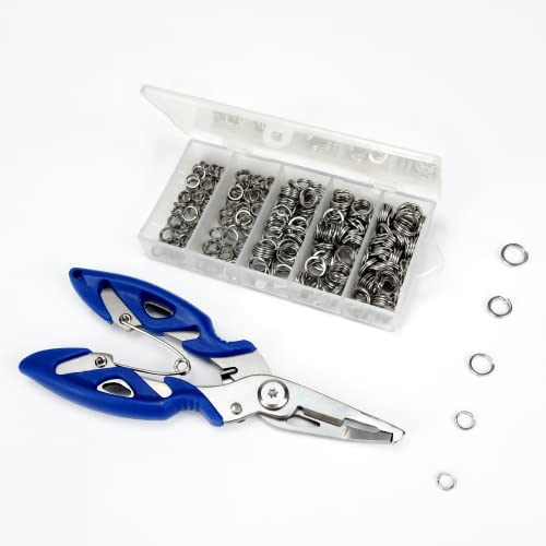 Piscorush 225 Stück Angeln Split Ringe Kit mit Angelzange Edelstahl Doppelring Snaps Heavy Duty Solid Ring Connector Köder Köder Haken Vorfächer (225 Stück mit Zange)
