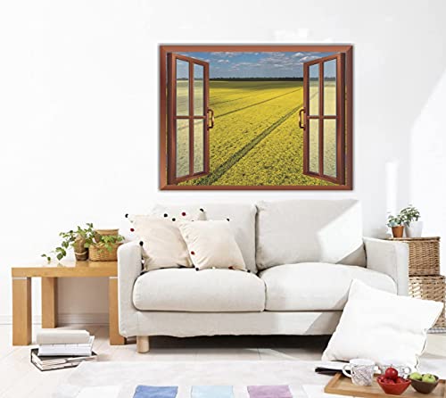 Image of CVANU Lovely View of Yellow Meadows with Clear Blue Sky in a Sunny Day Removable Faux Window Wall Sticker /Decals for Living Room etc Cv 32