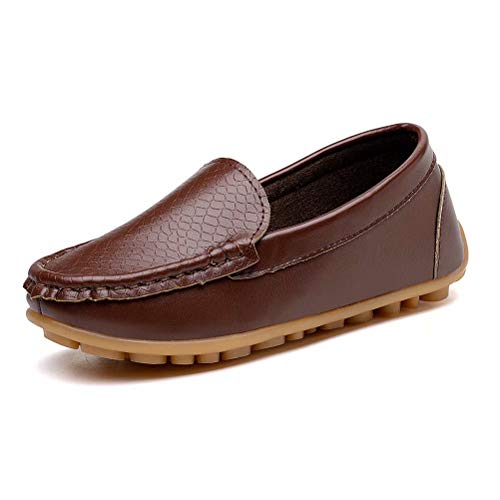 konhill Casual Loafers Shoes Boys Girls Plush Moccasin Slip on Slippers Boat-Dress Shoes/Sneaker/Flats, Brown, 25