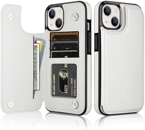 Vofolen for iPhone 13 Case with Card Holder Slots iPhone 13 Wallet Case Folio PU Leather Case Slim Flip Case Magnetic Closure Case Shockproof Protective Case Cover for iPhone 13 Phone Case - White