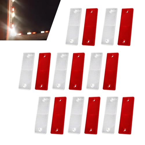 WZP 16PCS Red White Safety Reflectors, Self Adhesive Rectangle Reflector Stickers with Mounting Hole, Universal for Trailer Truck RV Motorcycle Car Bus