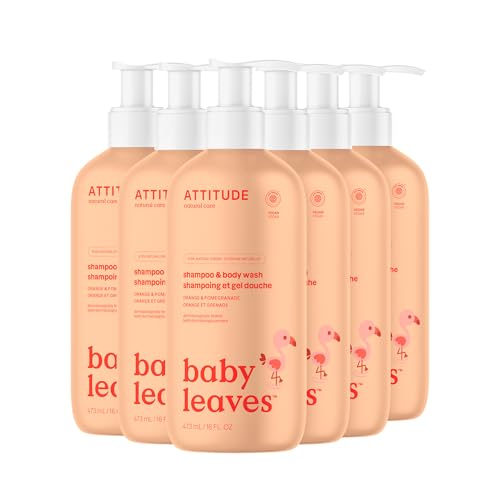 ATTITUDE Baby 2-in-1 Shampoo & Body Wash, EWG Verified, Dermatologically Tested, Vegan, Orange and Pomegranate Scent, 16 Fl Oz (Pack of 6)