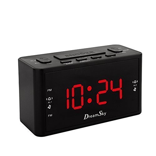 DreamSky Digital Alarm Clock with USB Port, Snooze, 12/24Hr Display, Dimmer, Large Number Display, Wireless Charging Compatible with iPhone Xs/XS Max (Medium)