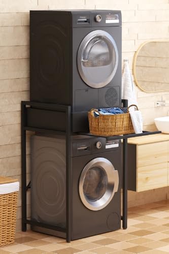 Çamaşır Sepeti Çekmeceli Çamaşır Makinası ve Kurutma Makinası Rafı Banyo Düzenleyici Raf - Görsel 5