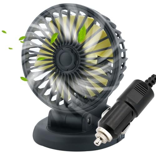 Ventilador de coche que sopla aire frío silencioso, ventilador de salpicadero de ABS giratorio de 12V para coche, autoadhesivo con enchufe para encendedor de cigarrillos para conducir en verano |.Ven