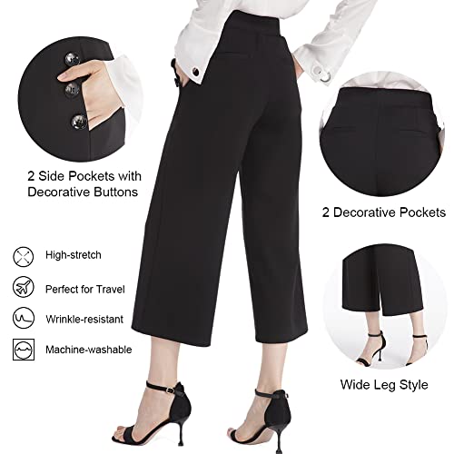 Ginasy Black Wide Leg Pants for Women Business Casual Dress Pants Stretch High Waist Crop Capris Culotte3