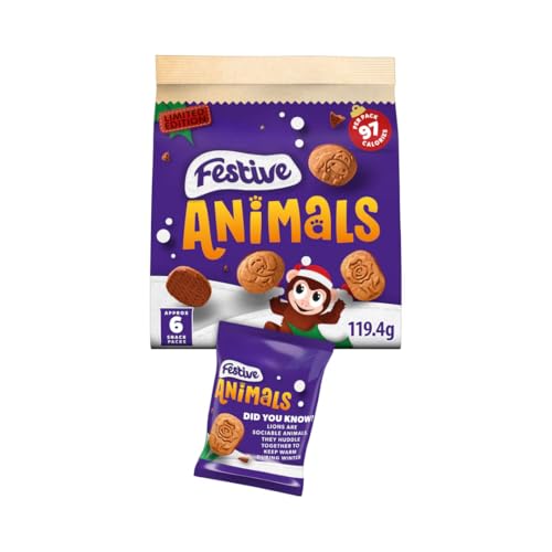 Dairy milk Festive Animals Mini Biscuits 119.4g - Limited Edition Christmas Animal Shaped Biscuits Half Coated in Milk Chocolate, 97 Calories Per Pack