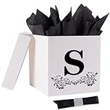 Jaywayang Letter Gift Box with Lid, Ribbon and Warpping Tissue, 8.7' White and Black Gift Box for Men Women Birthday, Baby Shower, Anniversary, Wedding Party Favor Christmas Decorative (Medium Letter S)