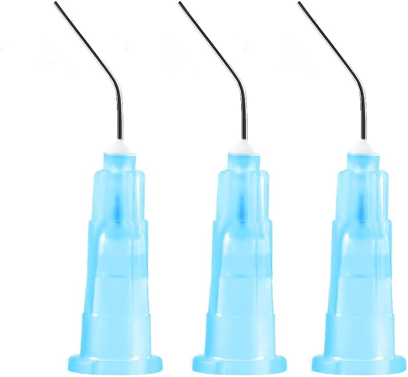 100Pcs Bent Dispensing Tips 25g, Blunt Tip Dispensing Needle, Dental Pre Bent Flow Dispensing Etch Tips, Disposable Oral Irrigation Needle Tips