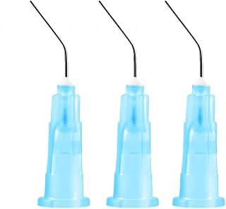 JMU 100Pcs Bent Dispensing Tips 25g, Blunt Tip Dispensing Needle, Dental Pre Bent Disposable Oral Irrigation Needle Tips, Light Blue