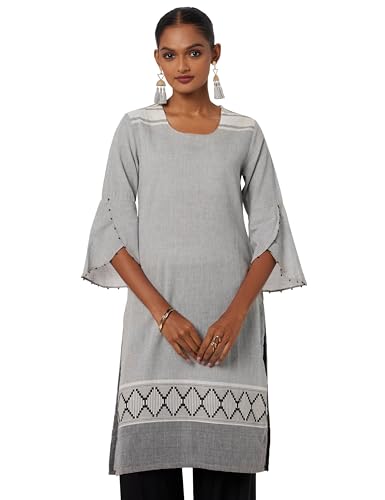 Image of Rangriti Grey Poly Cotton Straight Kurta for Women