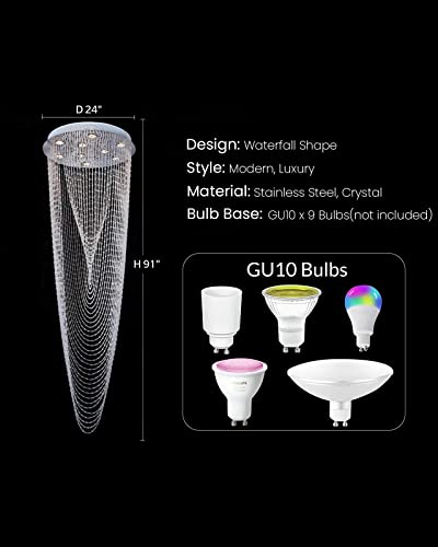 7Pm Foyer Chandeliers Crystal High Ceiling, Modern Crystal Chandelier Spiral Staircase Chandelier Entryway Large Raindrop Chandelier High Ceiling Pendant Light Fixtures Chandeliers For Staircase Foyer #TOP4