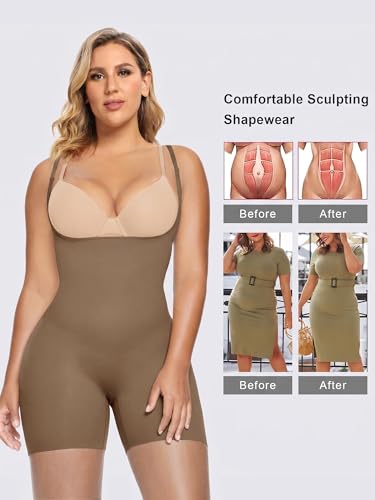 Image of SHAPERX Open Bust Shapewear Tummy Control Bodysuits for Women Seamless Compression High Waisted Body Shaper