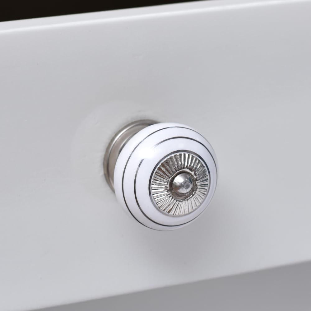 Indian Shelf White Ceramic Cabinet Knobs- Dresser Knobs 25 Pack- Drawer Pulls- Vintage Decorative White Kitchen Cream Door Handles 1.5'', (CERAMICSTREWN-WHITE)