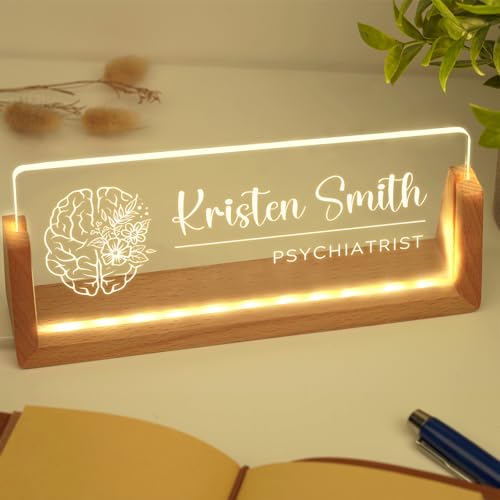Image of Custom Name Plate for Desk, Personalized Light Up Acrylic Desk Name Plate, Personalized Office Gifts for Boss Coworkers, Teacher Employee Appreciation GIfts, Office Decor for Women Men
