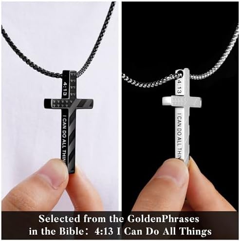 M MOOHAM 2 Pcs Silver Black Cross Necklace – Silver and black finishes