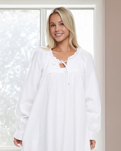 Alexander Del Rossa Cotton Victorian Nightgown, Vintage Nightgowns for Women, White Cotton Nightgowns for Women4