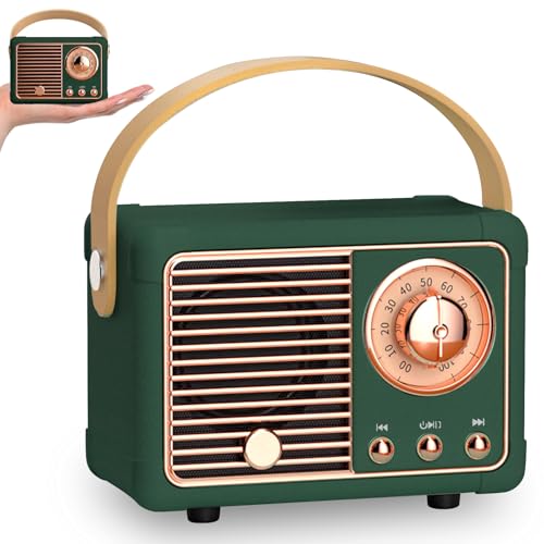 Retro Bluetooth Lautsprecher, Tragbarer Mini Lautsprecher mit Radio FM, Wiederaufladbarer Musikbox Unterstützt Bluetooth 5.0/USB/TF/AUX/Freisprechanrufe, Vintage Lautsprecher für...