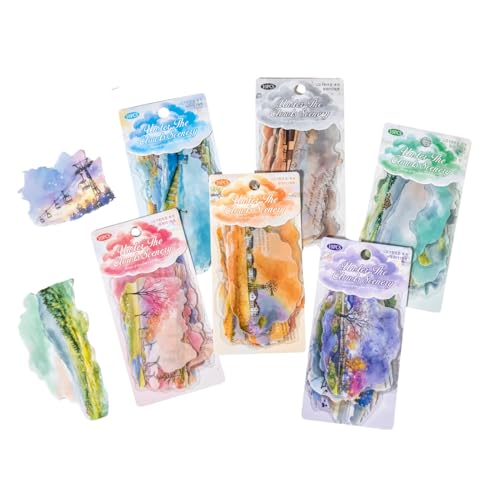 Kigofora Watercolor Cloud Landscape PET Stickers Set, 60 Pcs Scenic