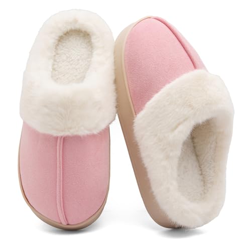 Women's Fuzzy Memory Foam Slippers Comfy Winter Soft Slip On House Slippers Bedroom Shoes with Warm Plush Lining and Indoor Outdoor Soles